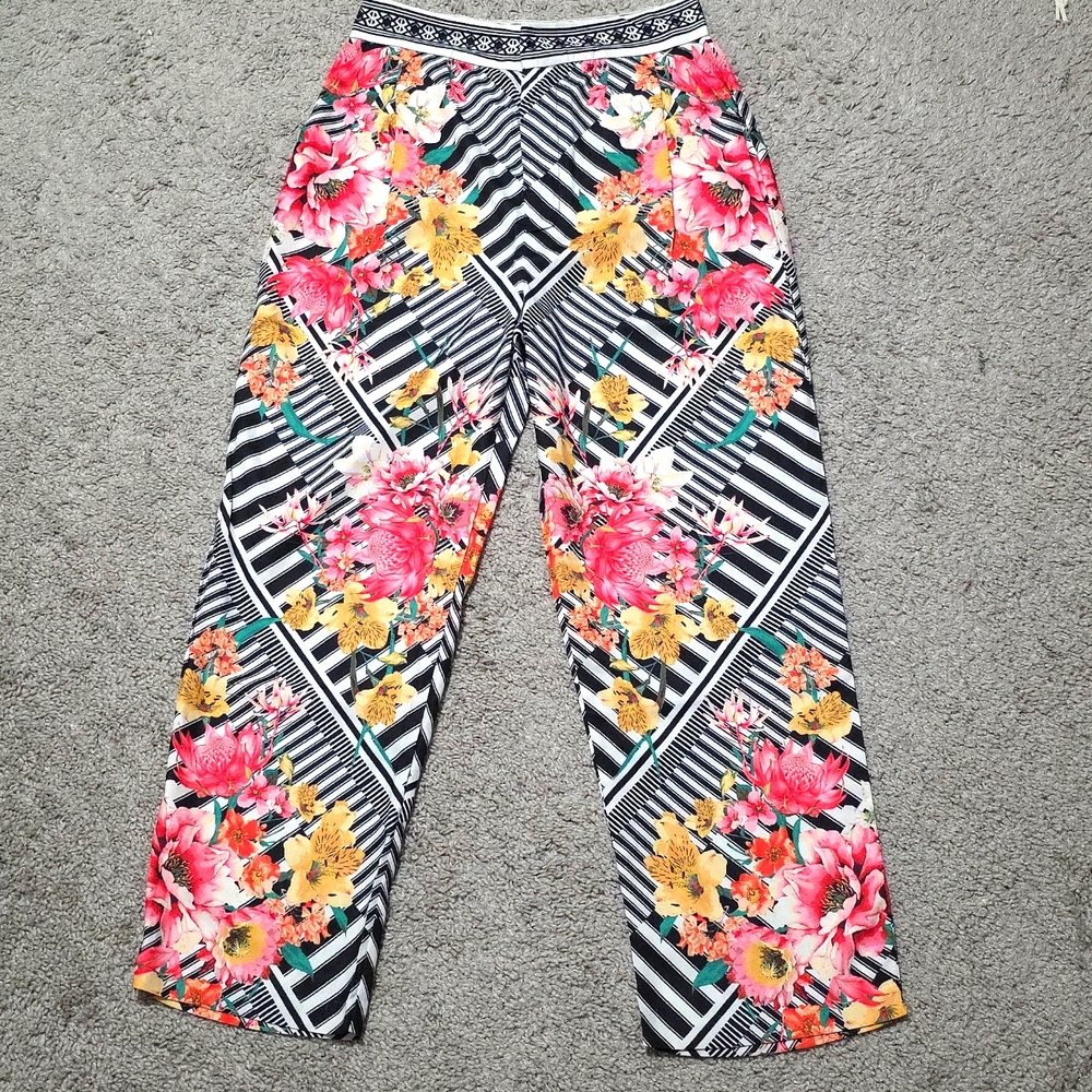 Jealous Tomato Stripe, Floral Crop Tapered Pants Sz Small - Picture 4 of 14